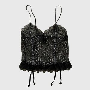 Vintage Victoria Stevens Black & Silver Mesh Lace Lingerie Cami Top